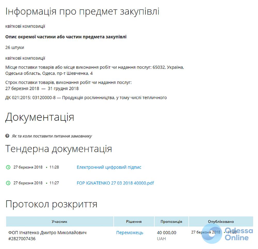 Глава Одесской ОГА накупил цветов на 100 тысяч