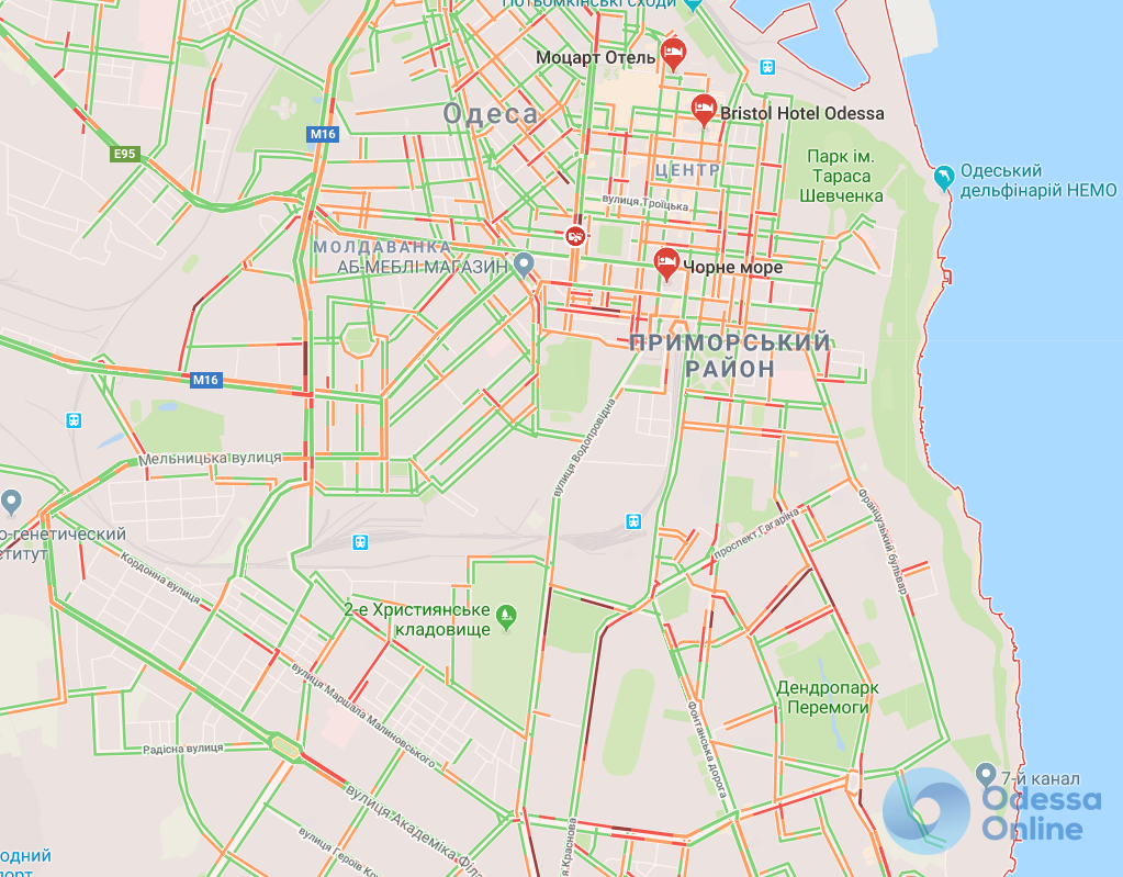 Одесса: пробки у Привоза, Пересыпского моста и на проспекте Шевченко