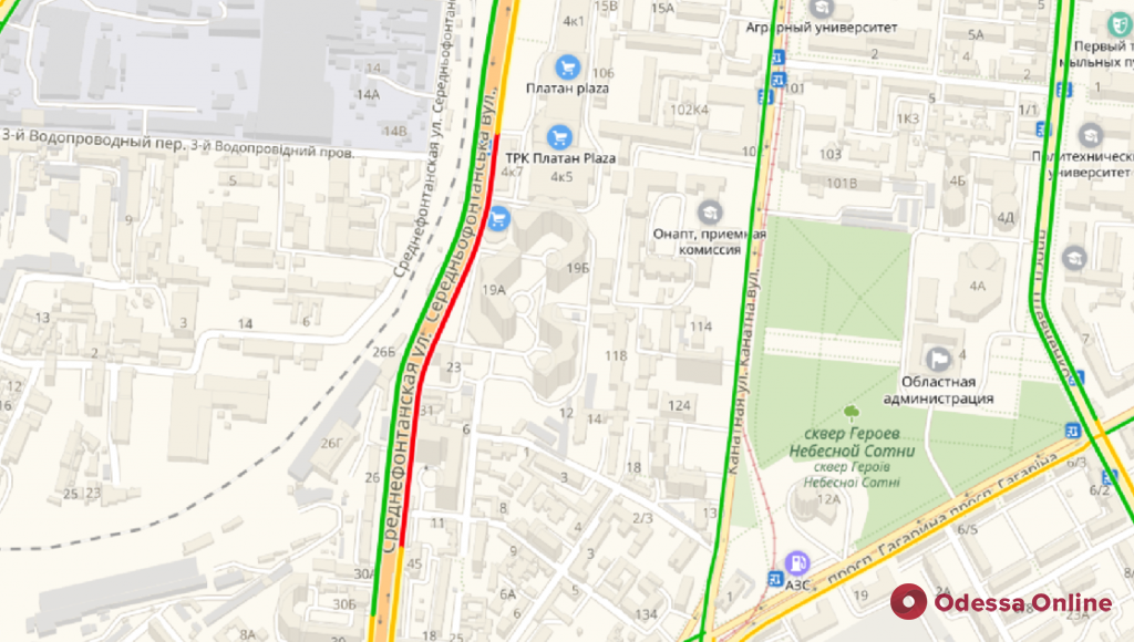 Дорожная обстановка в Одессе: большие пробки на Пересыпи и Среднефонтанской