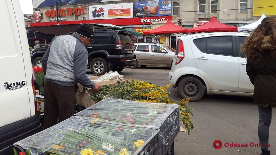 Предпраздничный ажиотаж: на одесском «Привозе» мимозу продают на вес и в розницу