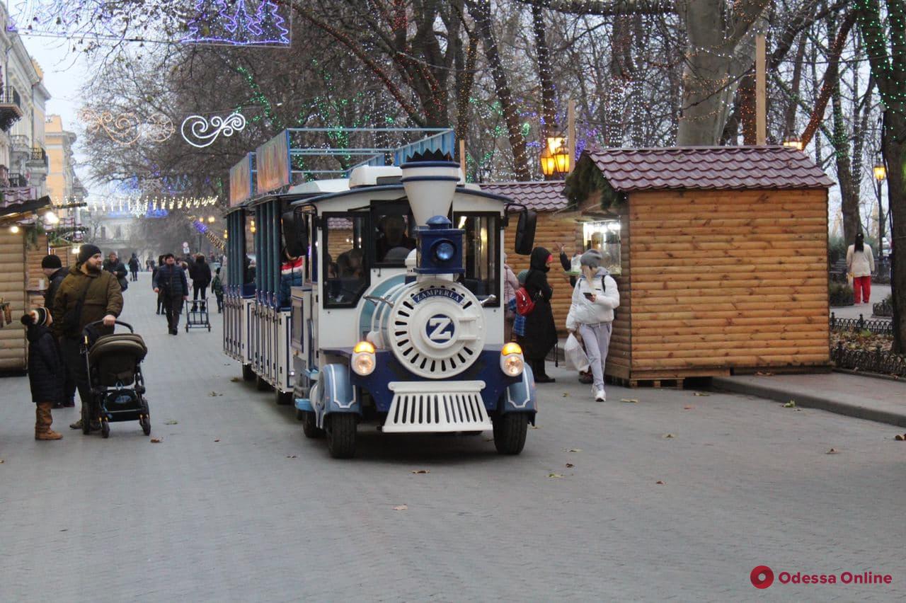 На Приморском бульваре малышей катает новогодний паровозик (фото)