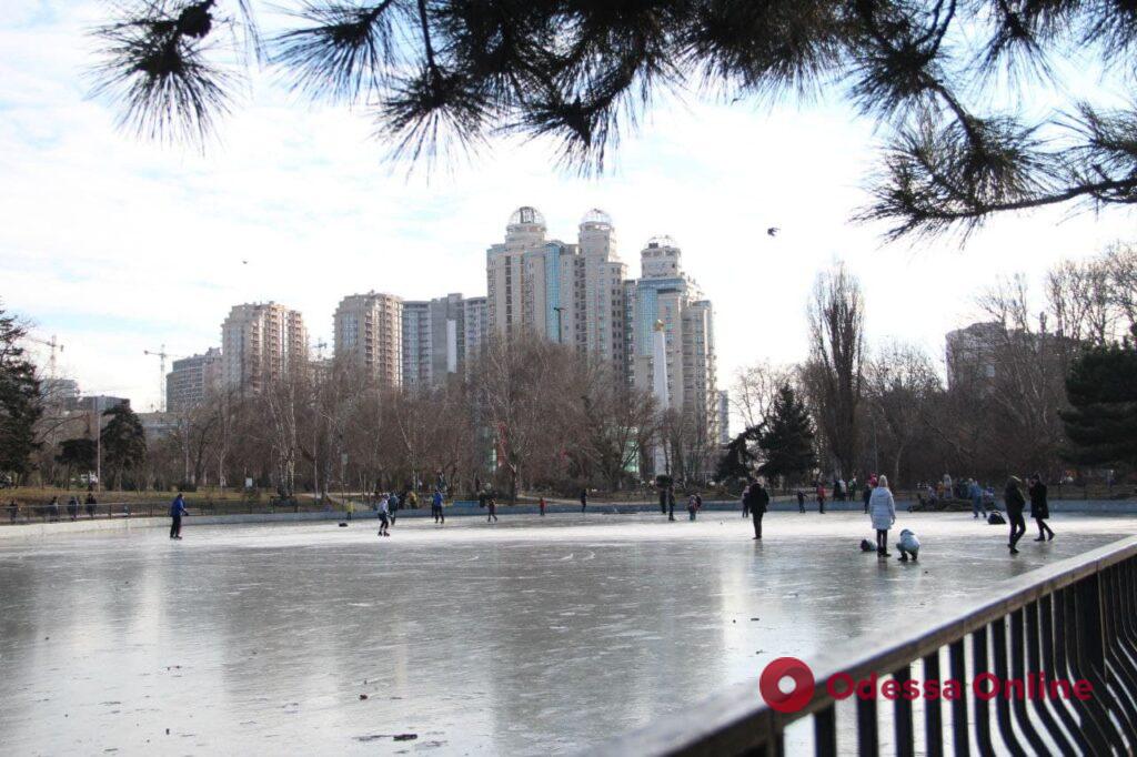 Опасное развлечение: одесситы вышли на лед пруда в парке Победы (фото, видео)