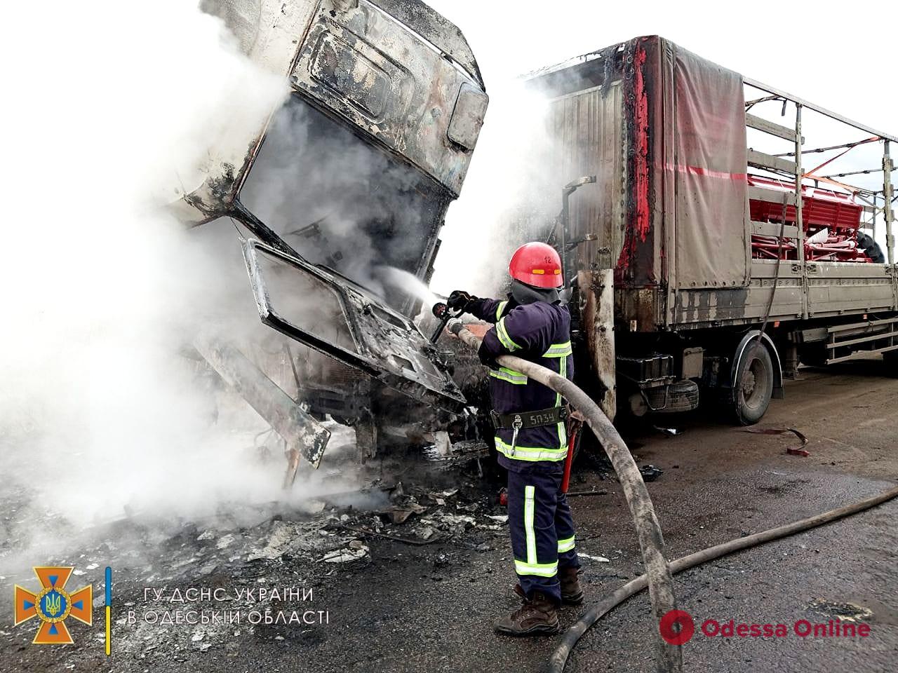 В Одесской области сгорел грузовик (фото)