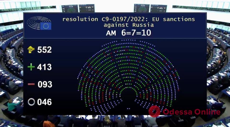 Европарламент требует ввести полное эмбарго на российский импорт газа, нефти, угля и ядерного топлива