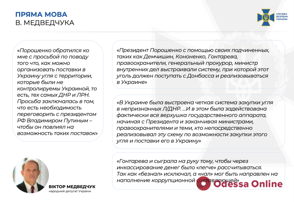 Вывод из госсобственности нефтепровода и закупки угля в «Л/ДНР»: Медведчук дал показания