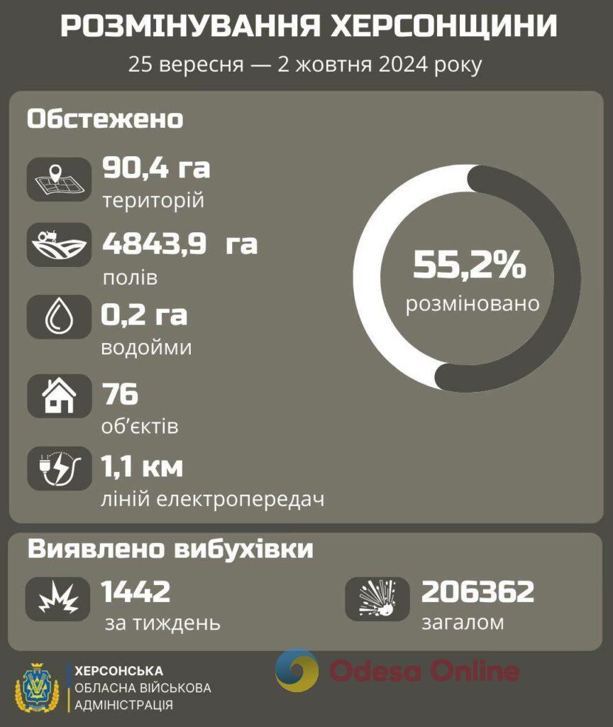 На деокупованій Херсонщині розмінували 55% території