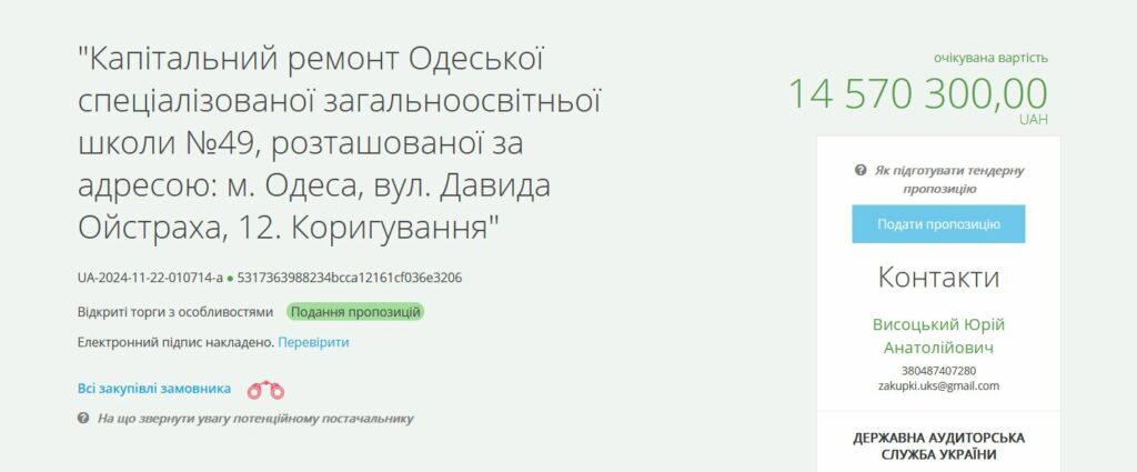 В Одесі за 14 мільйонів гривень планують відремонтувати школу