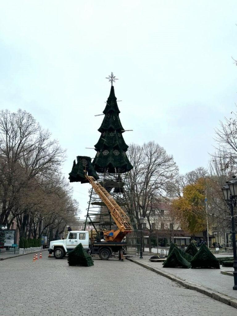 В Одесі встановлюють головну міську новорічну ялинку