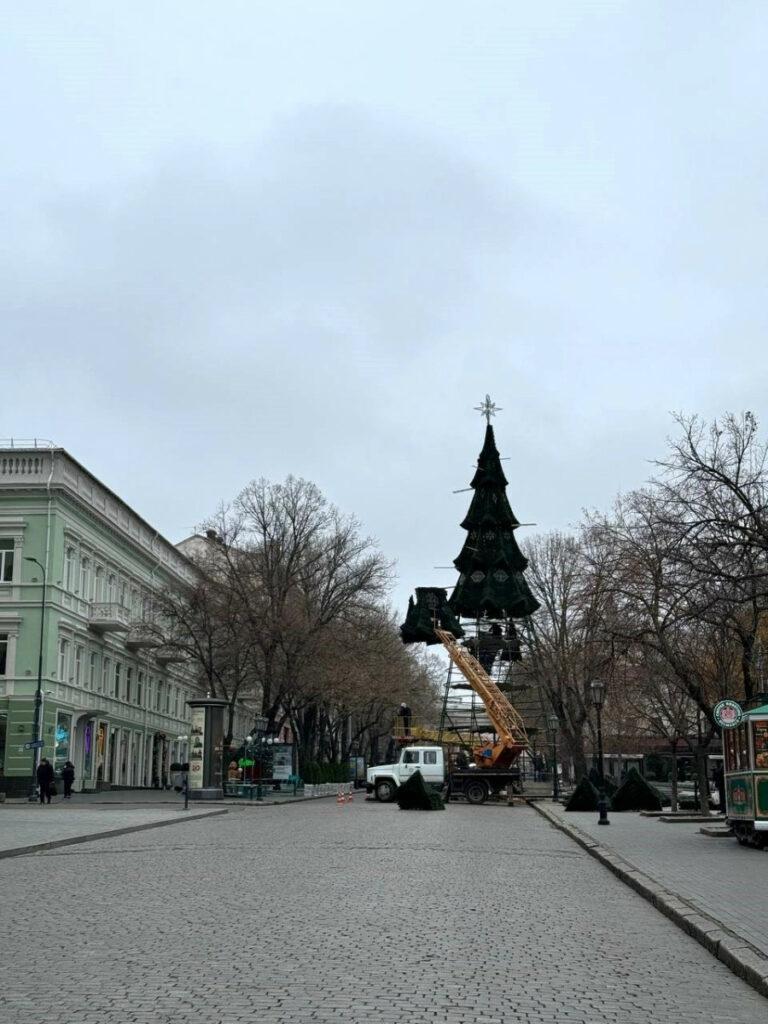 В Одессе устанавливают главную городскую новогоднюю елку