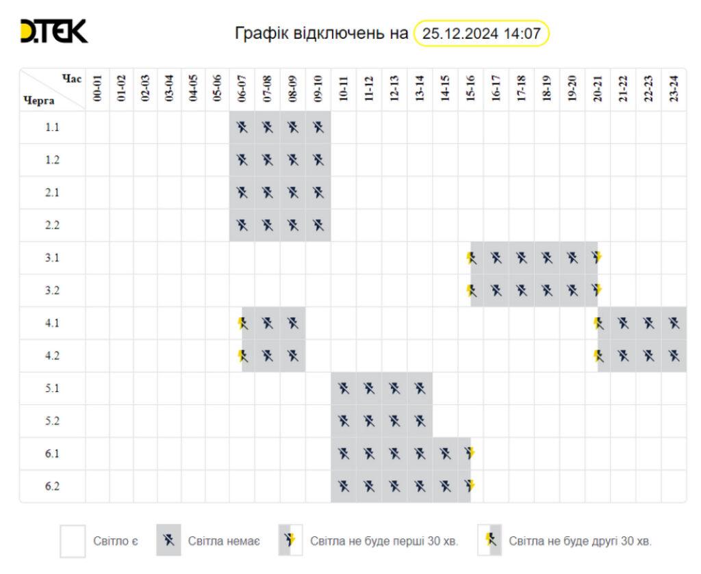 У ДТЕК вчетверте змінили різдвяний графік відключення світла в Одеській області