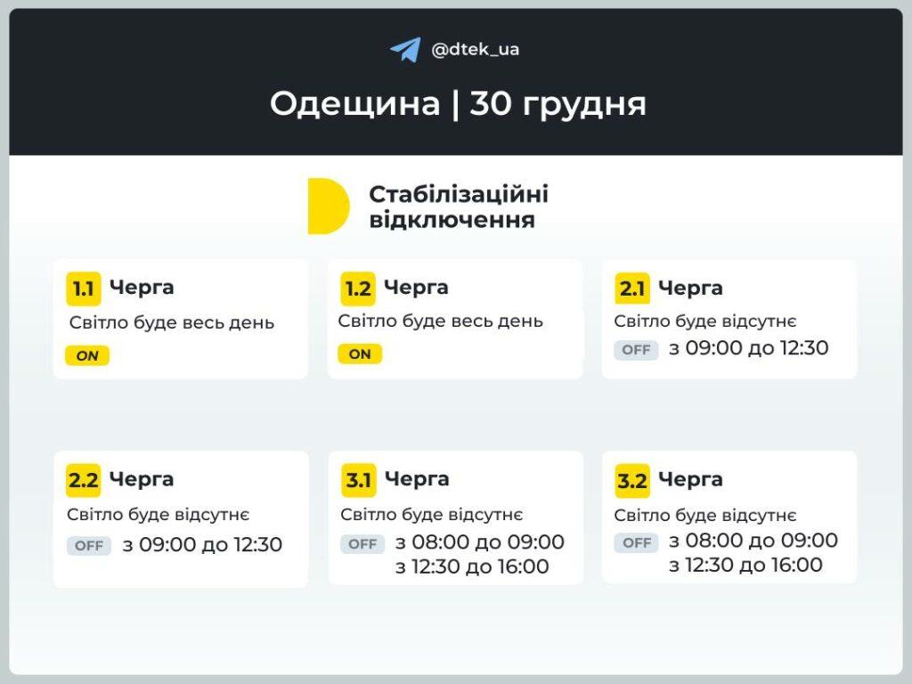 Энергетики обнародовали графики отключения света в Одесской области на 30 декабря