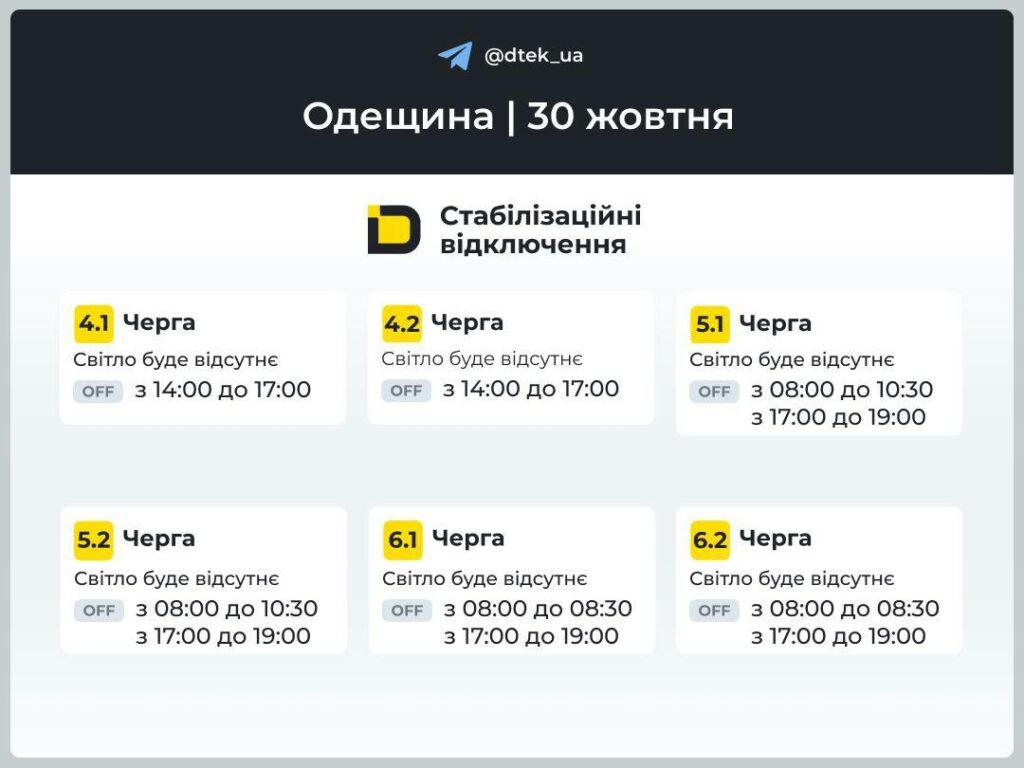 На Одещині стабілізаційні графіки відключень за командою «Укренерго»