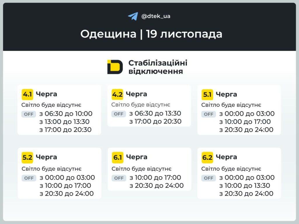 Енергетики оприлюднили графіки відключення світла в Одеській області на 19 листопада