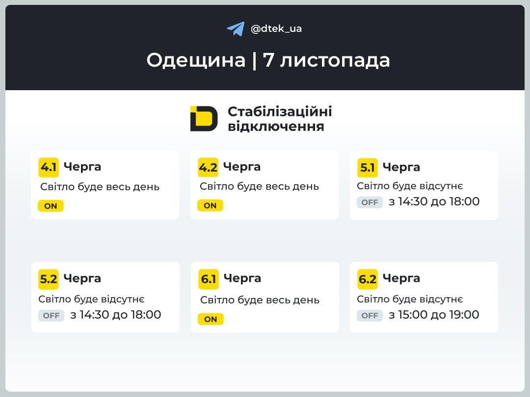 Енергетики оновили графіки відключень світла на 7 листопада на Одещині