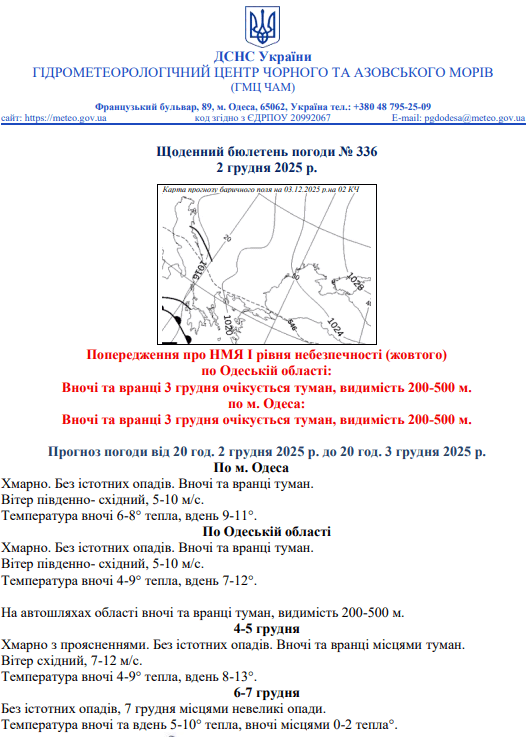 Какой будет погода в Одессе и области 3 декабря Какой будет погода в Одессе и области 3 декабря