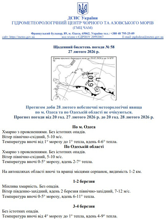 Якою буде погода в Одесі та області 28 лютого Якою буде погода в Одесі та області 28 лютого