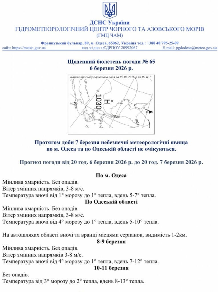 Якою буде погода в Одесі та області 7 березня Якою буде погода в Одесі та області 7 березня