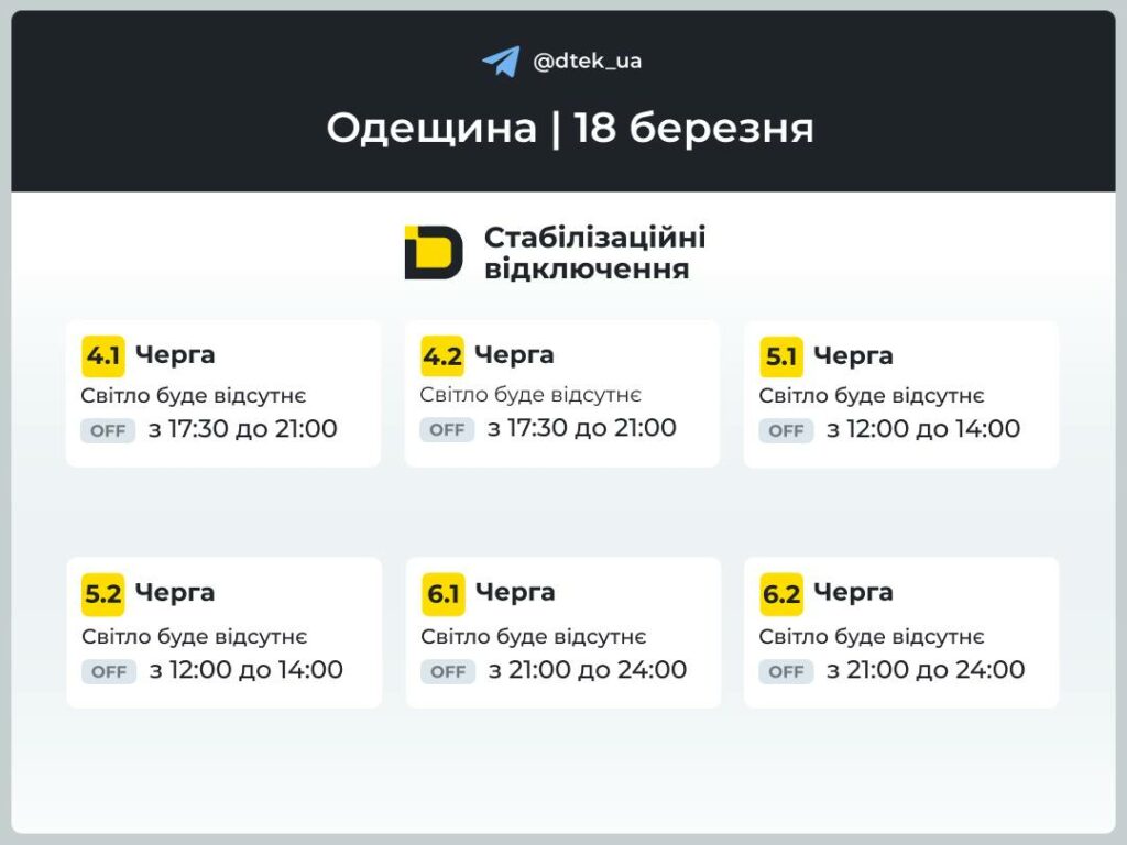 На Одещині ввели графіки погодинних відключень світла В Одесской обалсти ввели графики почасовых отключений света