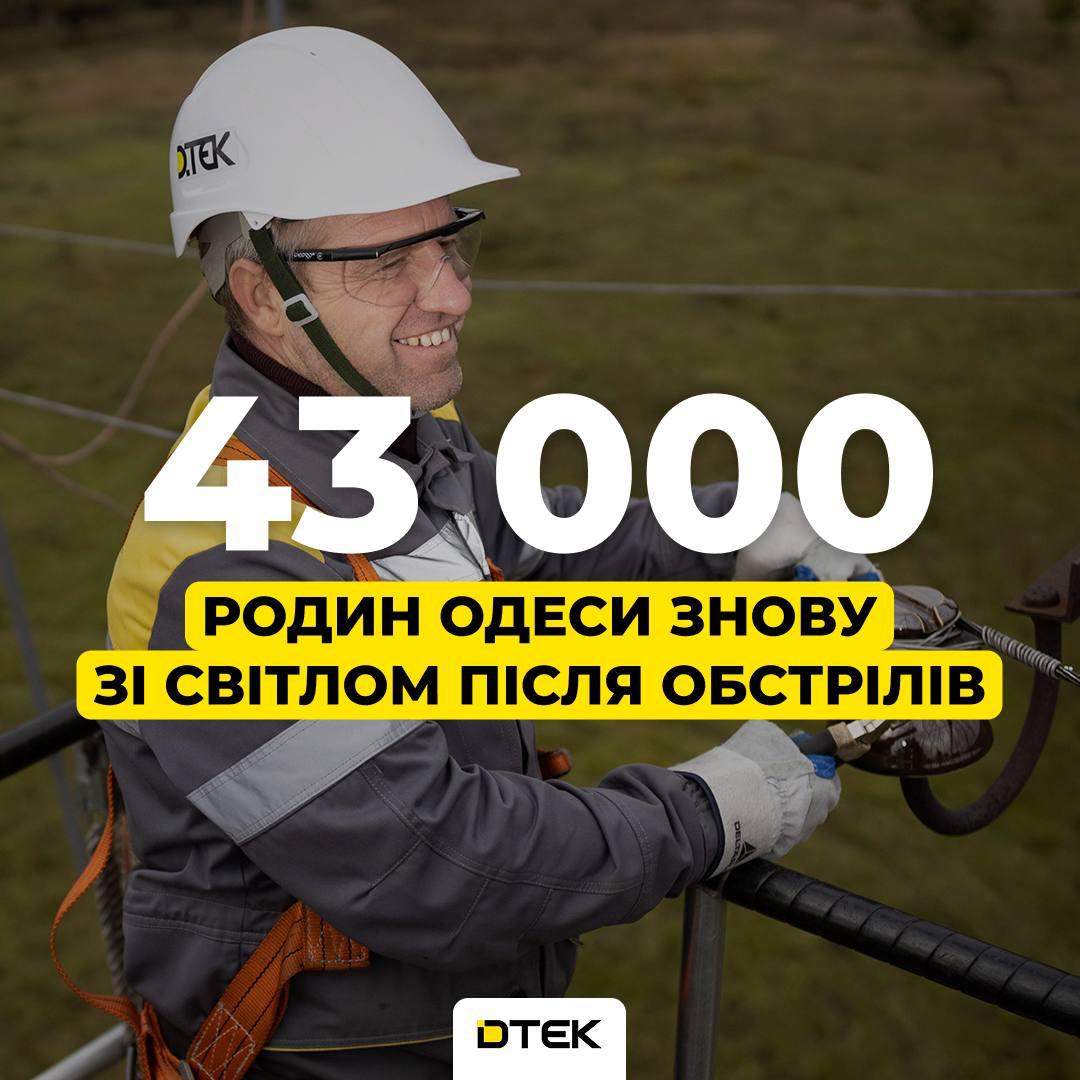 Еще 43 тысячи семей в Одессе снова со светом после вражеских обстрелов