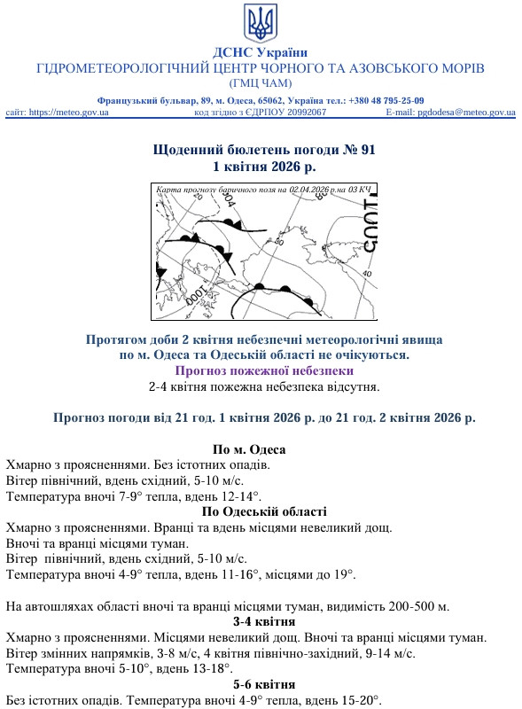 На автошляхах Одещини вночі та вранці 2 квітня місцями очікується туман