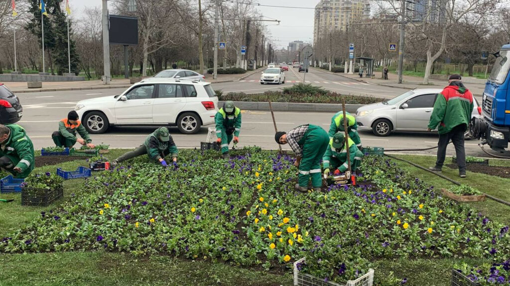 Квітковий Тризуб та морські хвилі: площу Десятого квітня в Одесі прикрашають до свята