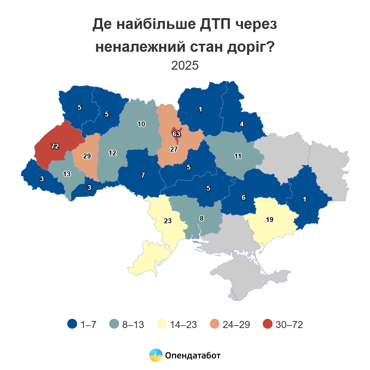 В Одесской области за прошлый год зафиксировали 23 ДТП из-за плохого состояния дорог