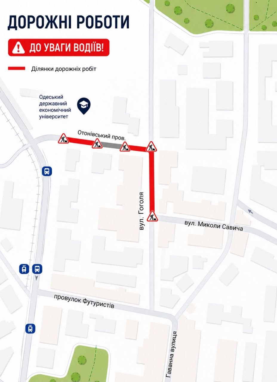 Вниманию водителей: в Одессе на улице Гоголя и в Отоновском переулке ремонтируют дорогу Вниманию водителей: в Одессе на улице Гоголя и в Отоновском переулке ремонтируют дорогу