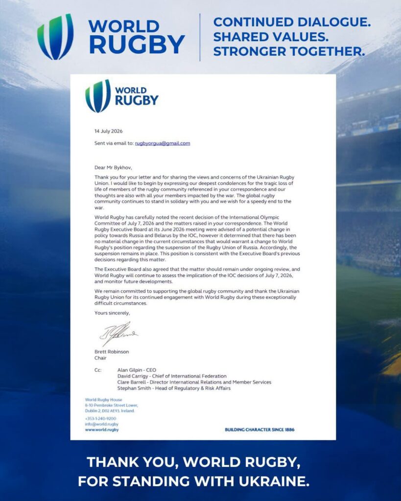 World Rugby підтвердила збереження санкцій проти росії World Rugby підтвердила збереження санкцій проти росії