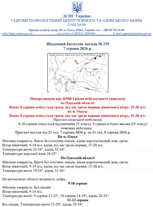Гроза, дощ, пориви вітру до 20 м/с та спека: якою буде погода в Одесі та області 8 серпня