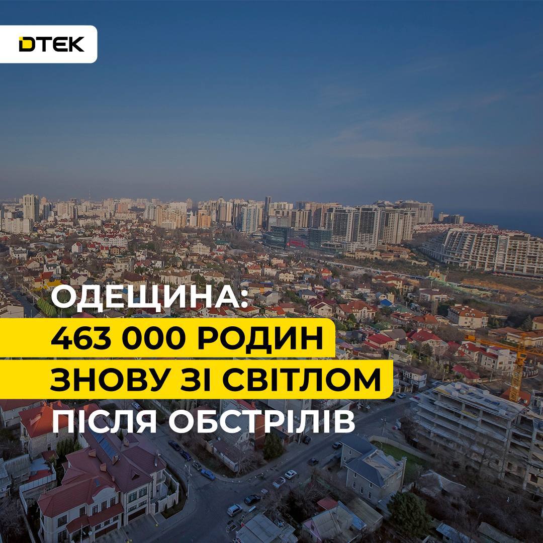 За трое суток — более 463 тысяч семей: в Одесской области энергетики восстанавливают свет после обстрелов За трое суток — более 463 тысяч семей: в Одесской области энергетики восстанавливают свет после обстрелов