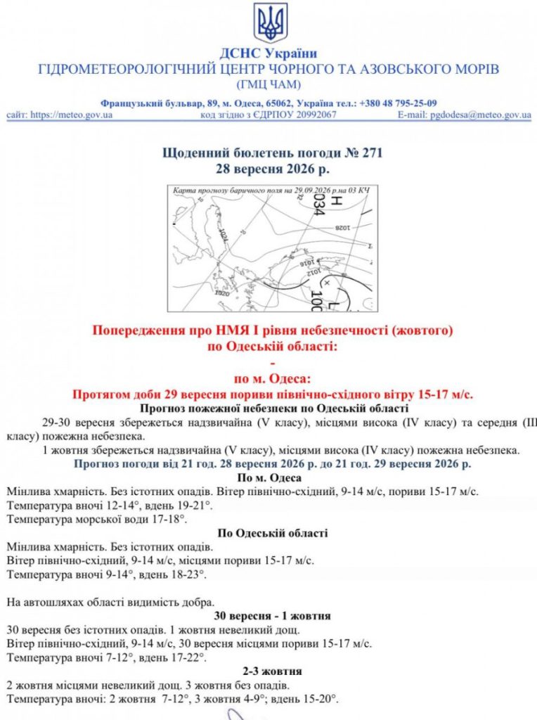 Какой будет погода в Одессе и области 29 сентября Какой будет погода в Одессе и области 29 сентября